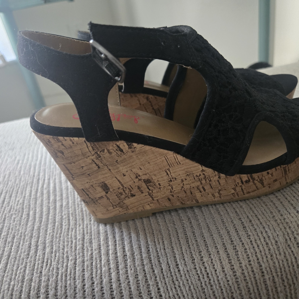 Jellypop Black Wedges with Cork Heel
